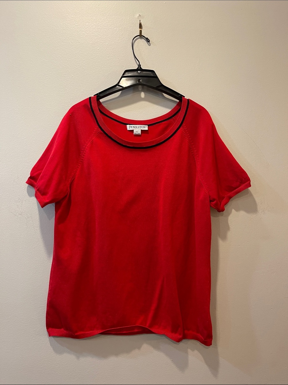 Pendleton Bright Red Short Sleeve Top with Black-Trim Neckline